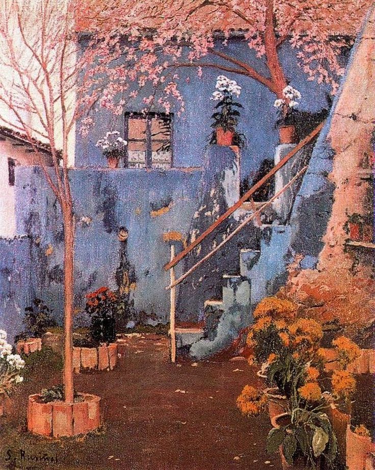 Blue Patio in Sitjes by Santiago Rusinol Prats,A3(16x12")Poster