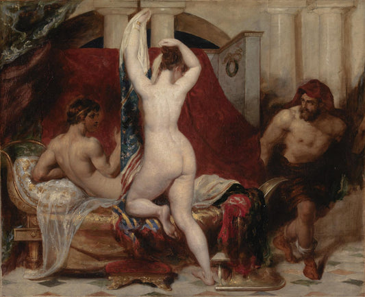 Candaules, King of Lydia, Shews his Wife by  Stealth to Gyges, One of his Ministers, as She Goes to Bed, vintage artwork by William Etty, 12x8" (A4) Poster
