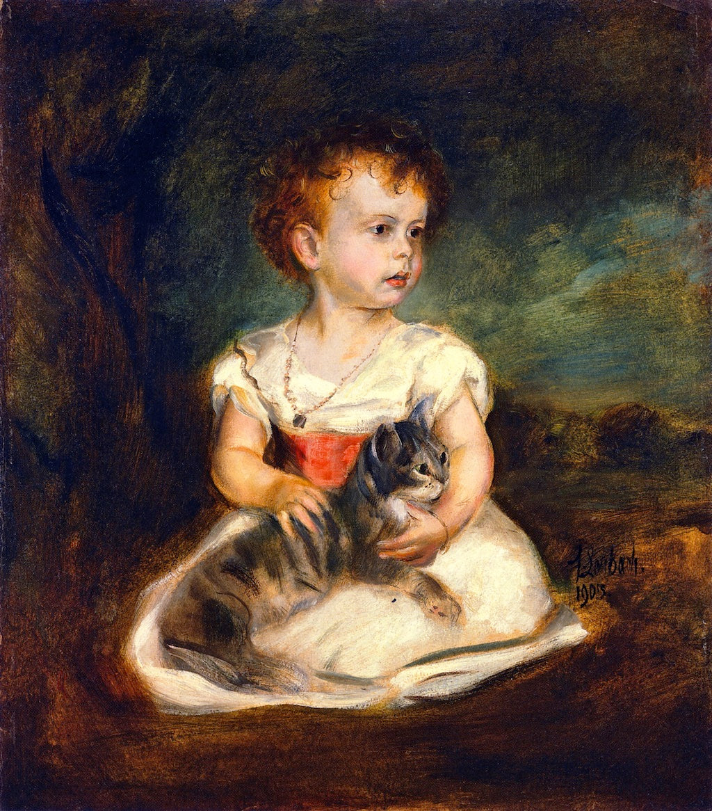 Portrait of a Child with Cat, vintage artwork by Franz von Lenbach, 12x8" (A4) Poster