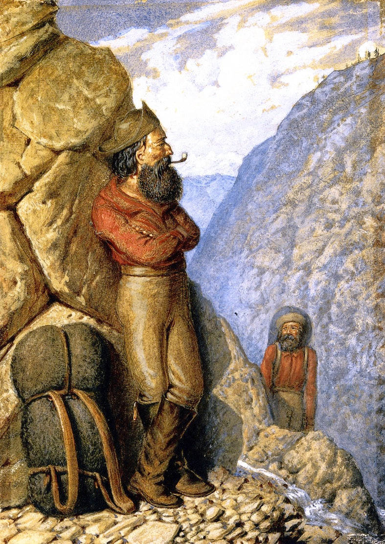 Miners in the Leather Pass, Rocky Mountains, vintage artwork by William George Richardson Hind, 12x8" (A4) Poster