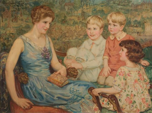 The Bedtime Story, vintage artwork by Mary Fairchild MacMonnies Low, 12x8" (A4) Poster