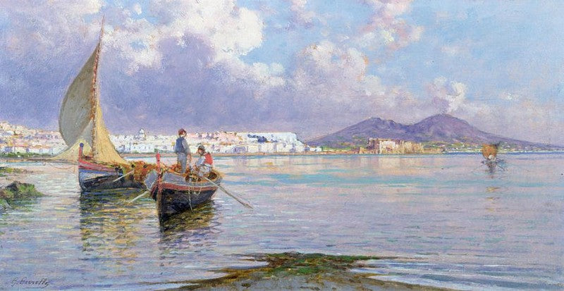 Naples from Mergellina, vintage artwork by Giuseppe Carelli, 12x8" (A4) Poster