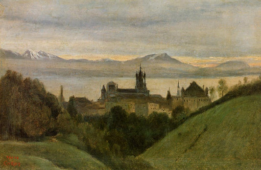 Between Lake Geneva and the Alps, vintage artwork by Jean-Baptiste-Camille Corot, A3 (16x12") Poster Print