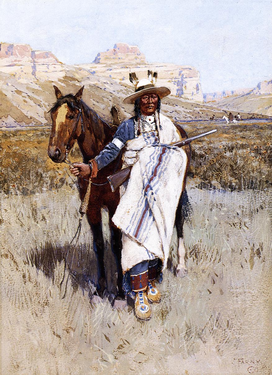 Indian Scout, vintage artwork by Henry F. Farny, 12x8" (A4) Poster