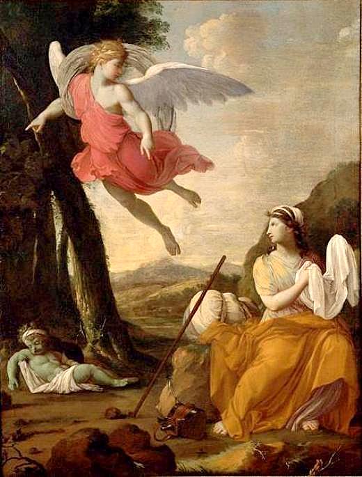 Agar and Ishamel Saved by  the Angel, vintage artwork by Eustache Le Sueur, 12x8" (A4) Poster