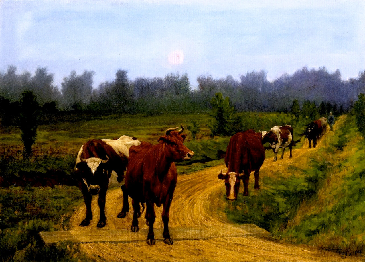 Evening, Into the Barn, vintage artwork by William Trego, 12x8" (A4) Poster