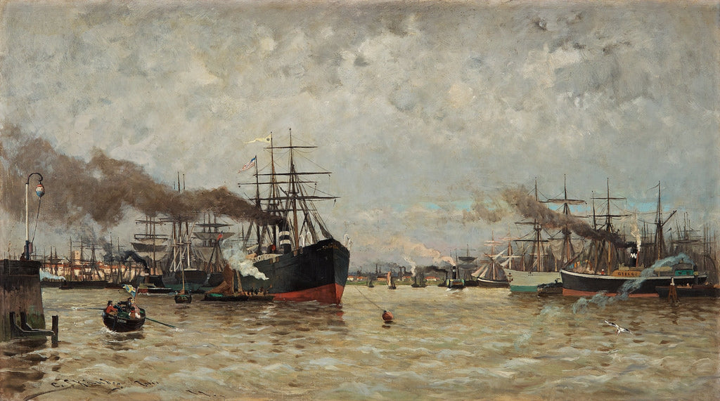 Harbour in Rotterdam, vintage artwork by Carl Skanberg, 12x8" (A4) Poster