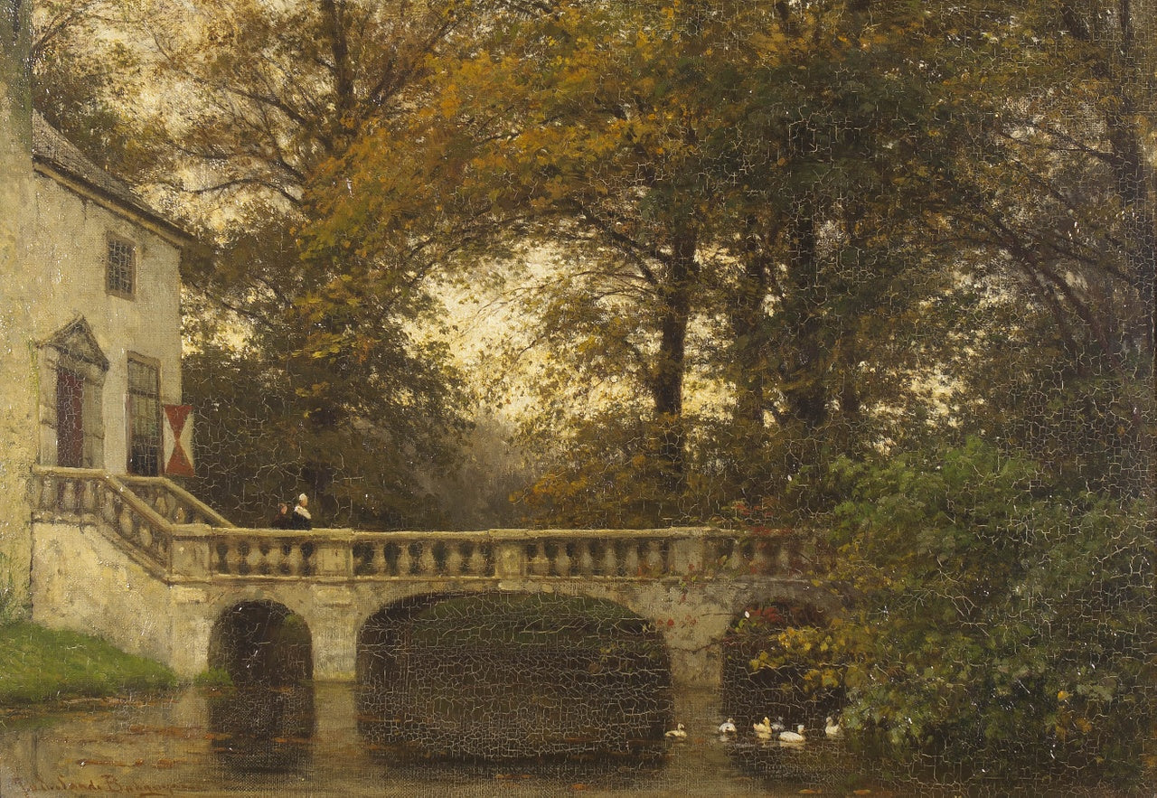 Het huis Oudaen te Breukelen, vintage artwork by Julius Jacobus van de Sande Bakhuyzen, 12x8" (A4) Poster