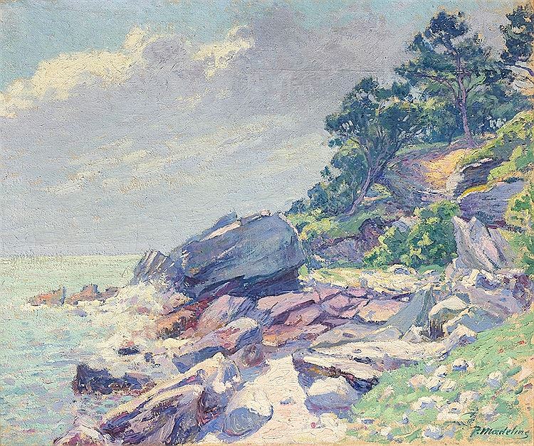 Seaside with Rocks, vintage artwork by Paul Madeline, 12x8" (A4) Poster