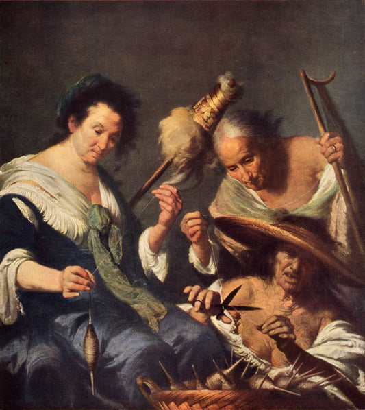 The Parques, vintage artwork by Bernardo Strozzi, 12x8" (A4) Poster