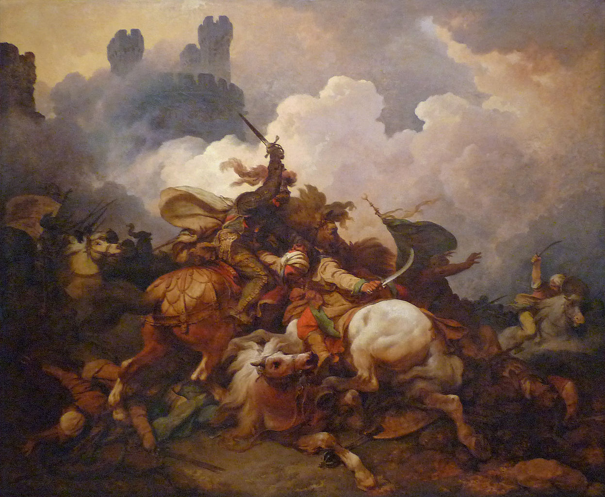 The Battle between Richard Coeur de Lion and Saladin in Palestine, vintage artwork by Philippe-Jacques de Loutherbourg, 12x8" (A4) Poster
