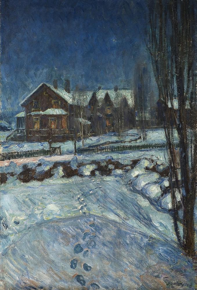 Moonlight Landscape with House, vintage artwork by Thorolf Holmboe, 12x8" (A4) Poster