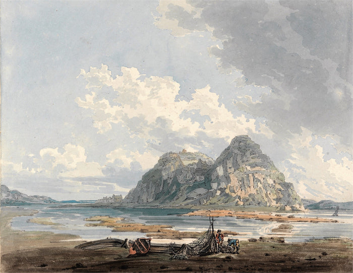 Dumbarton Rock and Castle, vintage artwork by Thomas Girtin, 12x8