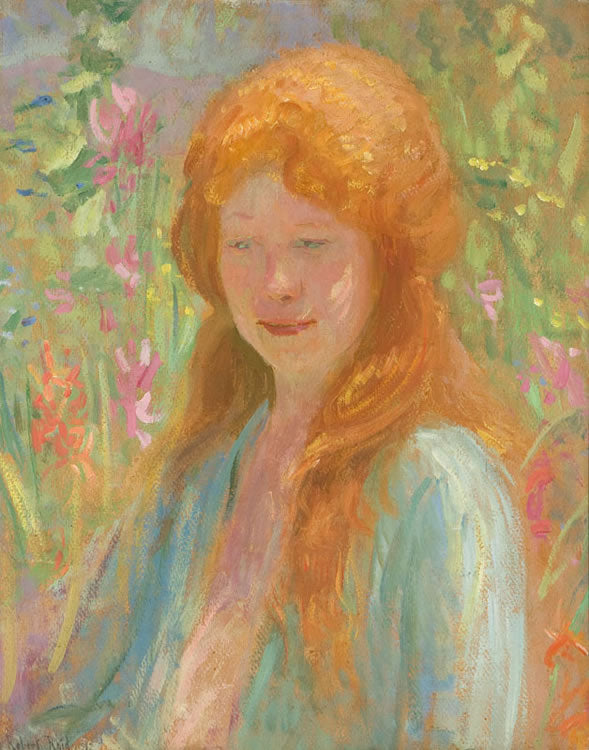 Portrait of a Young Women in Garden, vintage artwork by Robert Lewis Reid, 12x8" (A4) Poster