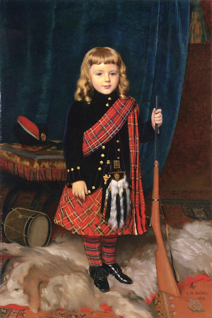 Portrait of a Young Boy, Full-length, Wearing Highland Dress, vintage artwork by Charles Henri Hilaire Michel, A3 (16x12") Poster Print