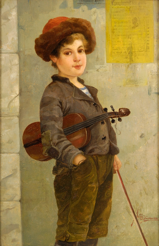 The Little Violinist, vintage artwork by Josef Wenzel Süss, 12x8" (A4) Poster