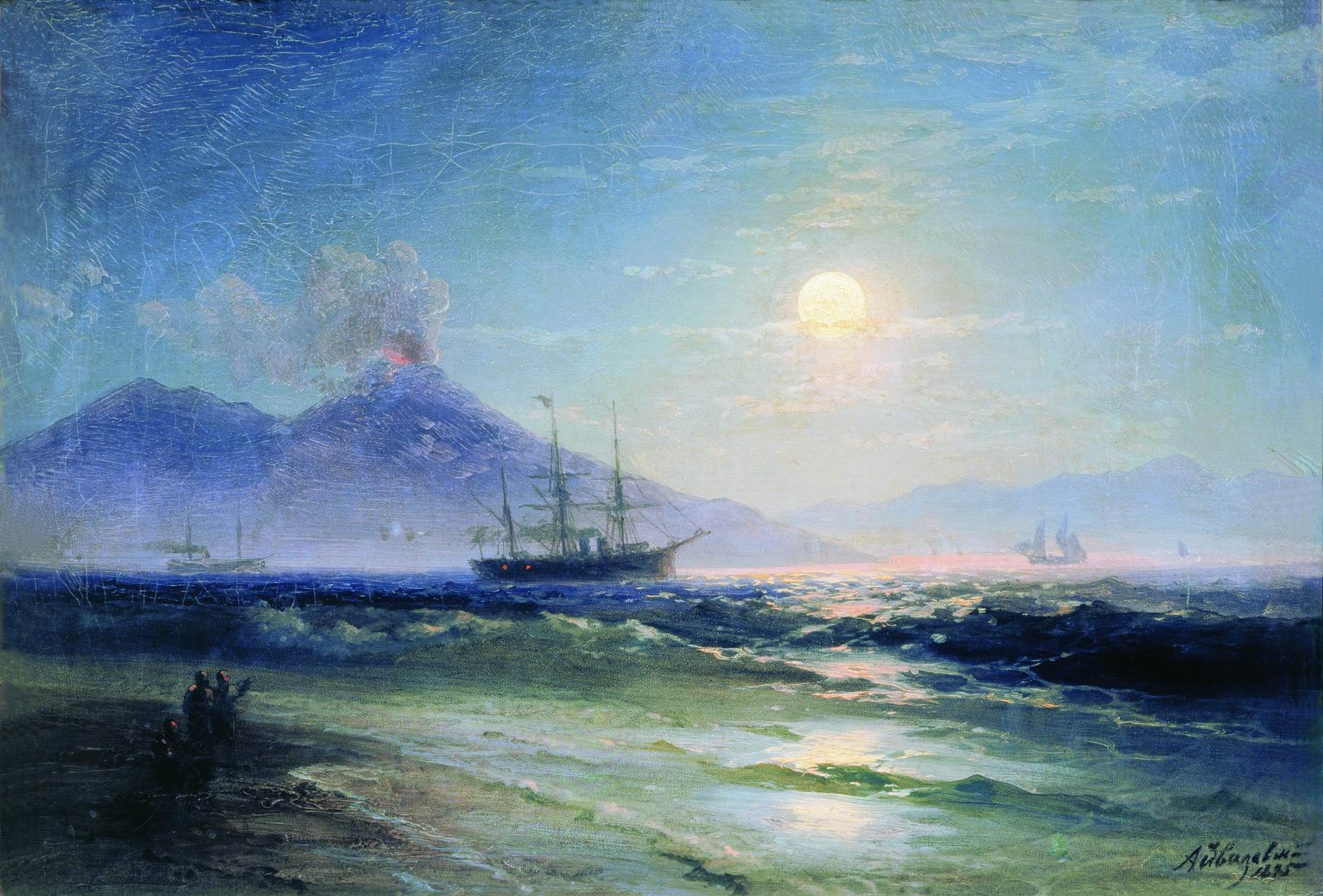 The Bay of Naples at Night, vintage artwork by Ivan Constantinovich Aivazovsky, A3 (16x12") Poster Print