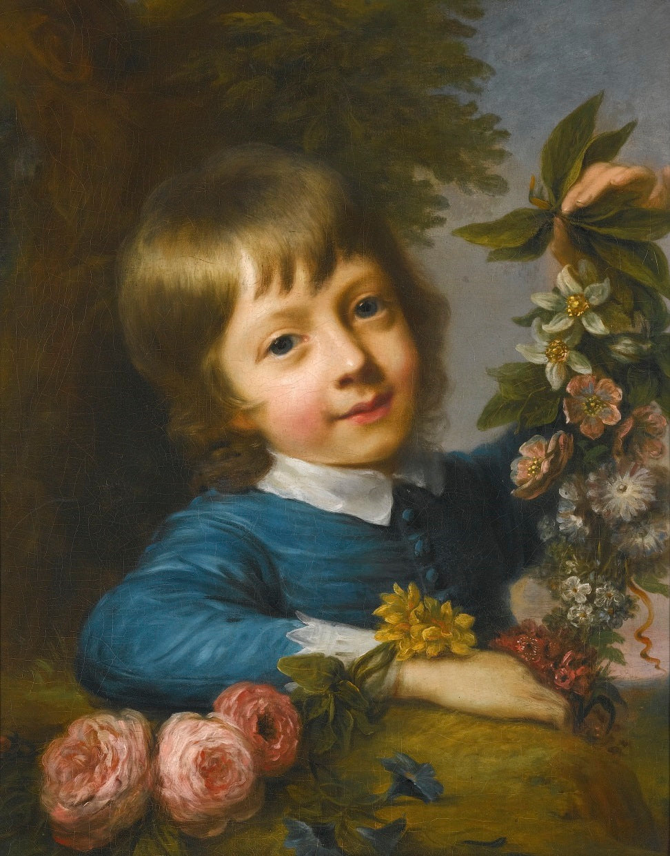 Boy With Flowers, vintage artwork by Nathaniel Hone the Elder, 12x8" (A4) Poster