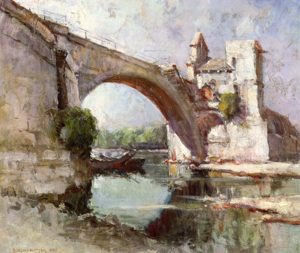 The Bridge at Avignon, vintage artwork by Dawson Dawson-Watson, 12x8" (A4) Poster