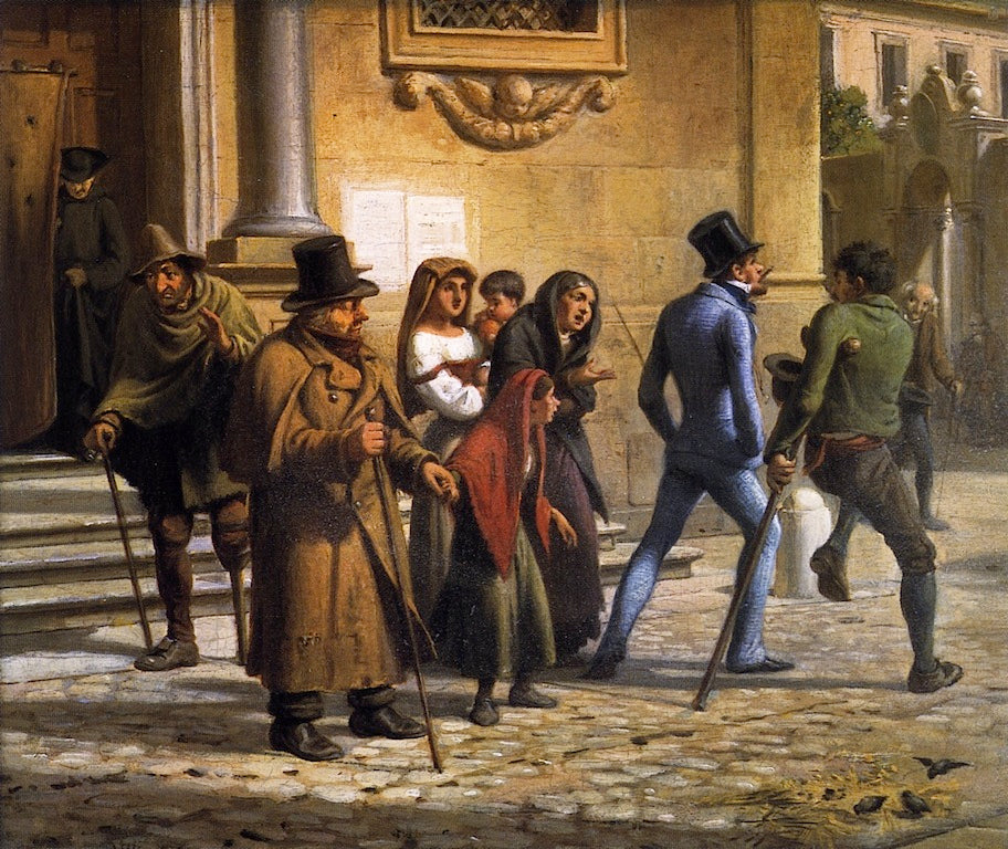 An Englishman Pursued by  Beggars in Rome, vintage artwork by Wilhelm Marstrand, A3 (16x12") Poster Print
