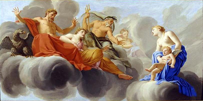 Life of Cupid - Venus Presents Cupid to Jupiter, vintage artwork by Eustache Le Sueur, 12x8" (A4) Poster
