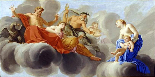 Life of Cupid - Venus Presents Cupid to Jupiter, vintage artwork by Eustache Le Sueur, 12x8" (A4) Poster