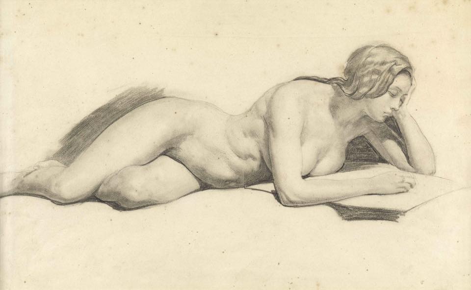 Nude Reading, vintage artwork by Daniel Maclise, R.A., A3 (16x12") Poster Print