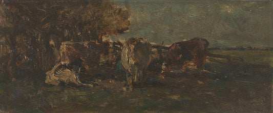 The Milking Corner, vintage artwork by Willem Roelofs, 12x8" (A4) Poster