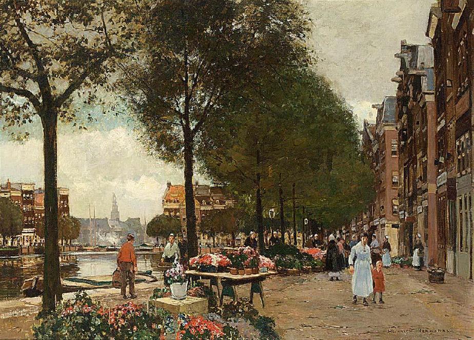 lower market on the Singel in Amsterdam by Heinrich Hermanns,A3(16x12")Poster