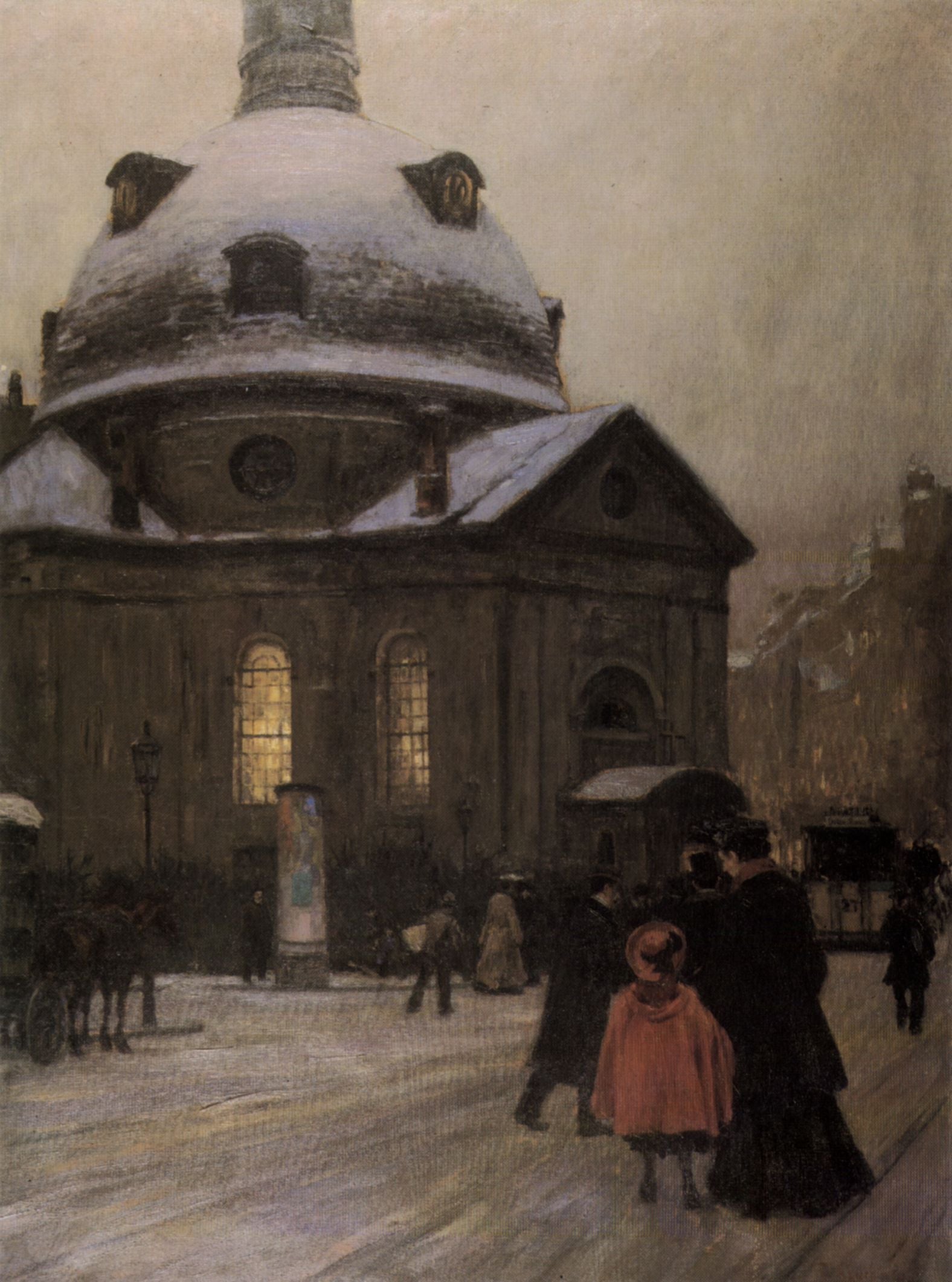 Bohemian Church on Christmas Eve, vintage artwork by Franz Skarbina, 12x8" (A4) Poster