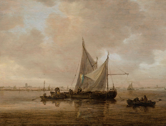 Sailing Boats on the Maas, with Dordrecht in the Background, vintage artwork by Jan van Goyen, 12x8" (A4) Poster