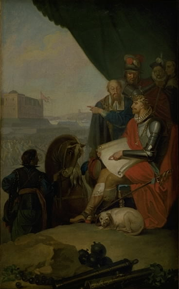Frederik II Builds Kronberg Castle at Elsinore, vintage artwork by Nicolai Abraham Abildgaard, 12x8" (A4) Poster