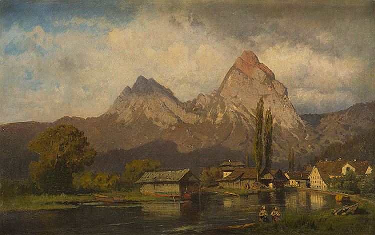 Alps, Bavaria, vintage artwork by Alexander Swieszewski, 12x8" (A4) Poster