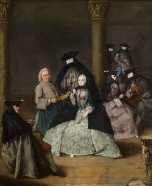 Masked Party in a Courtyard, vintage artwork by Pietro Longhi, 12x8" (A4) Poster