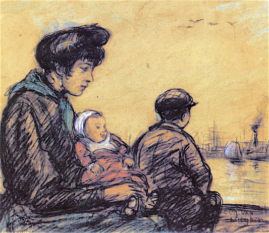 Augustine with Little Eugeen at the Scheldt, vintage artwork by Eugeen van Mieghem, 12x8" (A4) Poster