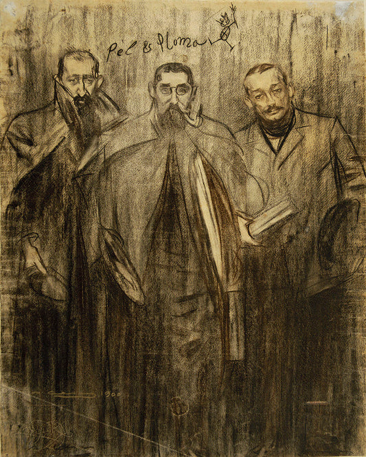 Miquel Utrillo, Ramon Casas i Leandre Galceran, vintage artwork by Ramon Casas y Carbó, 12x8" (A4) Poster