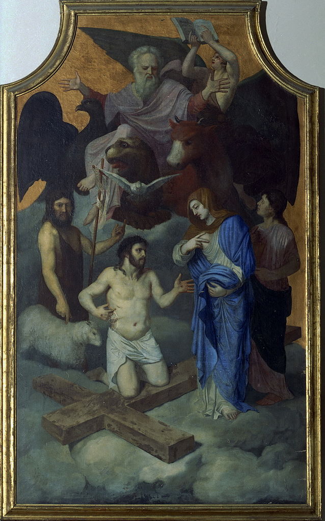 Holy Trinity with Saint John the Baptist, vintage artwork by Bertholet Flemalle, 12x8" (A4) Poster