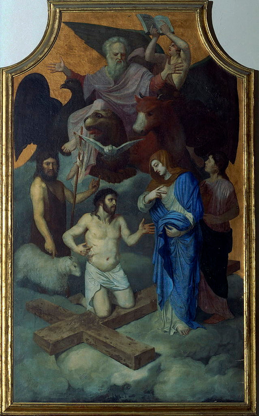 Holy Trinity with Saint John the Baptist, vintage artwork by Bertholet Flemalle, 12x8" (A4) Poster
