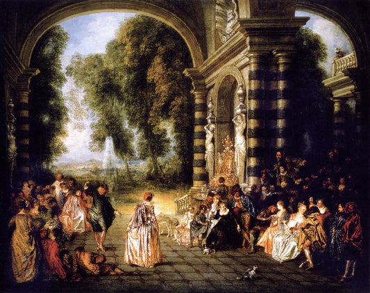 The Pleasures of the Ball, vintage artwork by Jean-Antoine Watteau, 12x8" (A4) Poster