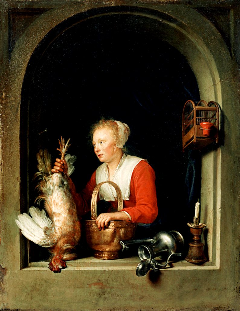The Dutch Housewife, vintage artwork by Gerrit Dou, 12x8" (A4) Poster