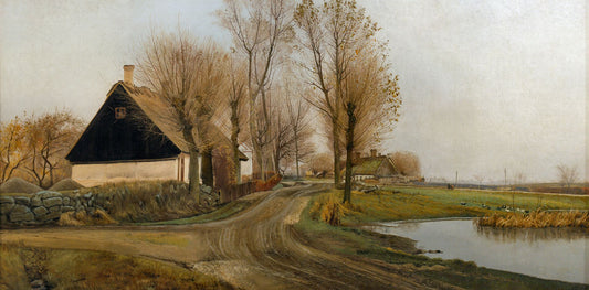 Village street in Baldersbrønde, vintage artwork by Lauritz Andersen (L.A.) Ring, 12x8" (A4) Poster