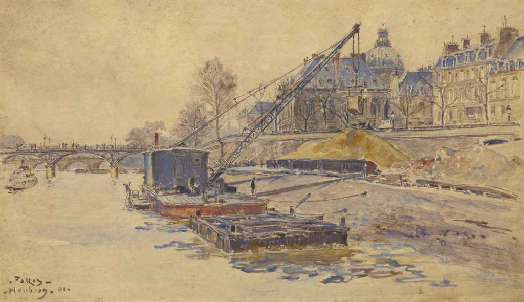 Le quai Malaquais, vintage artwork by Frederic-Anatole Houbron, 12x8" (A4) Poster