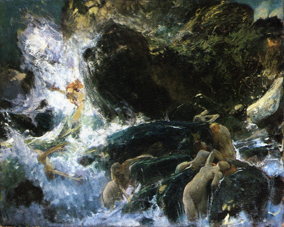 The Rhinemaidens, vintage artwork by Hans Makart, 12x8" (A4) Poster