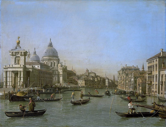 The entrance to the Grand Canal at the Punta della Dogana and Santa Maria della Salute, vintage artwork by Canaletto, 12x8" (A4) Poster