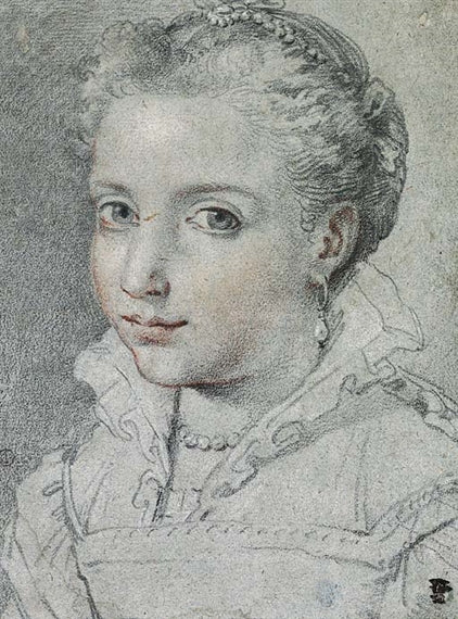 Portrait of a Young Girl in Renaissance Dress, vintage artwork by Ubaldo Gandolfi, 12x8" (A4) Poster