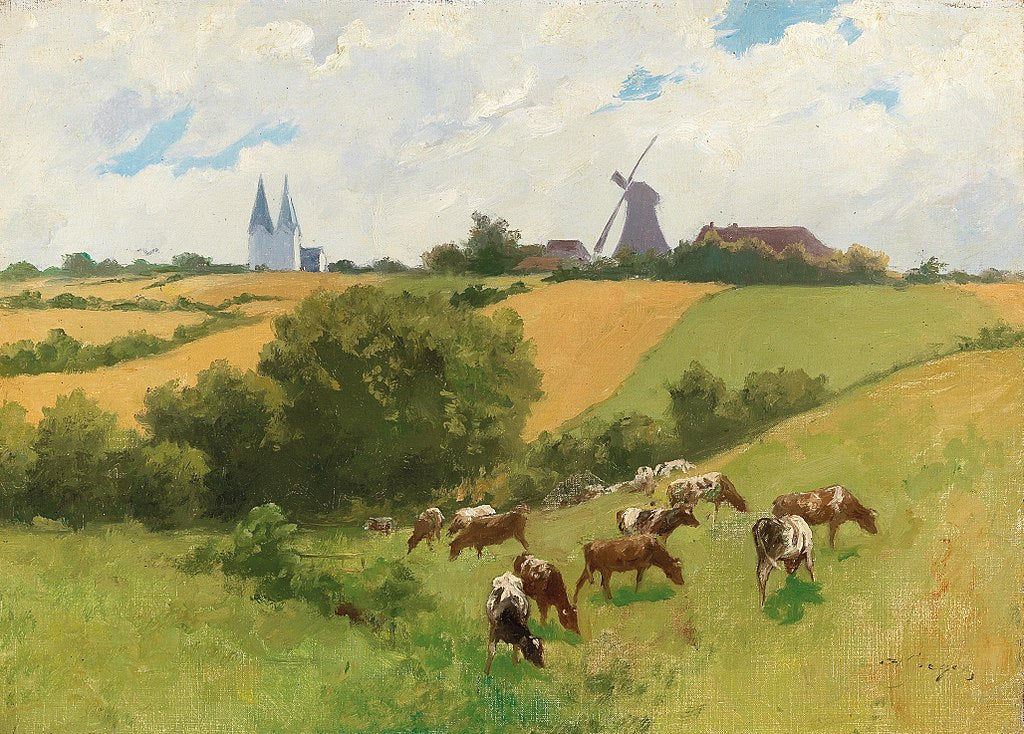 Herd of Animals in a Summer Landscape, vintage artwork by Hermann Seeger, 12x8" (A4) Poster