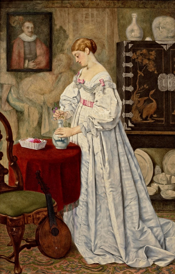 Arranging flowers, vintage artwork by George Goodwin Kilburne, 12x8" (A4) Poster