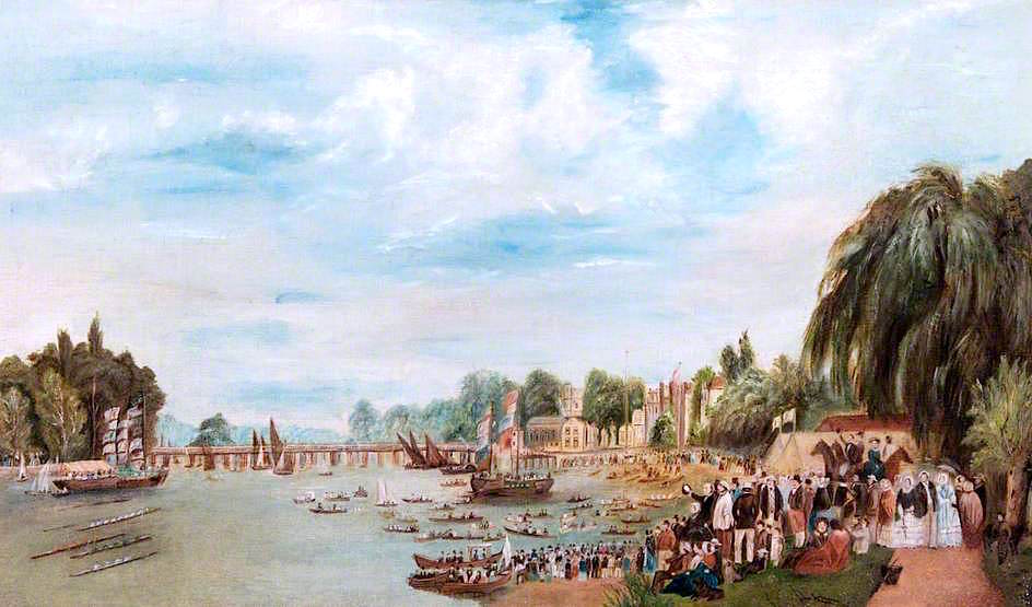 Rowing Match at Putney, London, vintage artwork by Elizabeth Clasper, 12x8" (A4) Poster