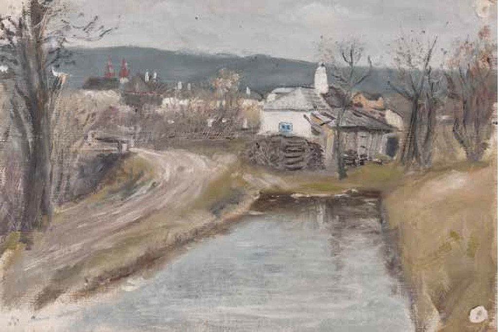 Village View, vintage artwork by Leopold Blauensteiner, 12x8" (A4) Poster