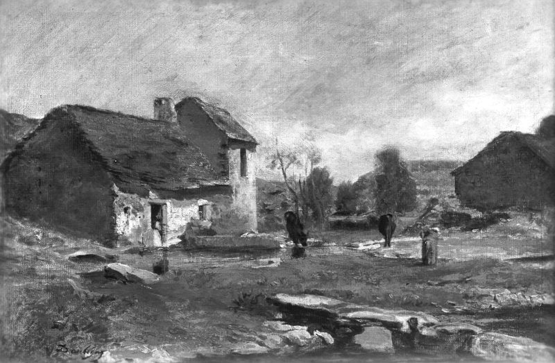 Houses in Optevoz, vintage artwork by Charles-François Daubigny, A3 (16x12") Poster Print